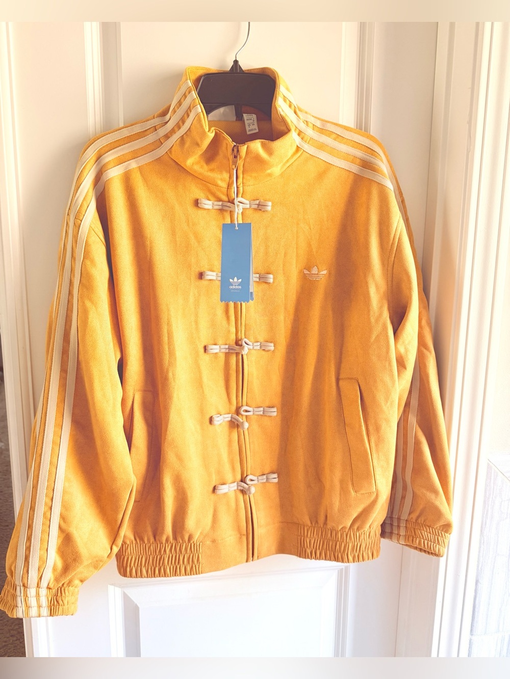 adidas Yellow Bomber Jacket with White Stripes size Small